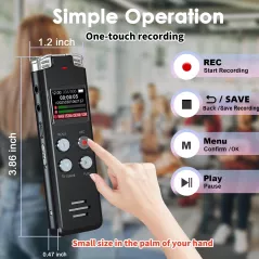 64GB Voice Activated Digital Recorder for Lectures & Meetings - EVISTR