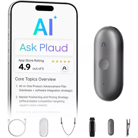 Plaud NotePin S Enregistreur Vocal IA Portable, 64Go, 112 Langues, Transcription & Résumé, 4 Accessoires