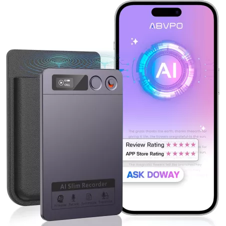 Enregistreur Vocal AI Pro, Transcription & Résumé, Annulation Bruit, 64GB, 152 Langues, Contrôle APP