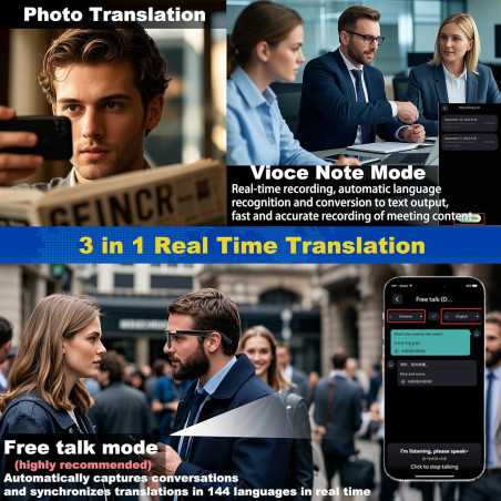 AI Smart Glasses Bluetooth 5.4 | 160+ Language Translator & Color Lens