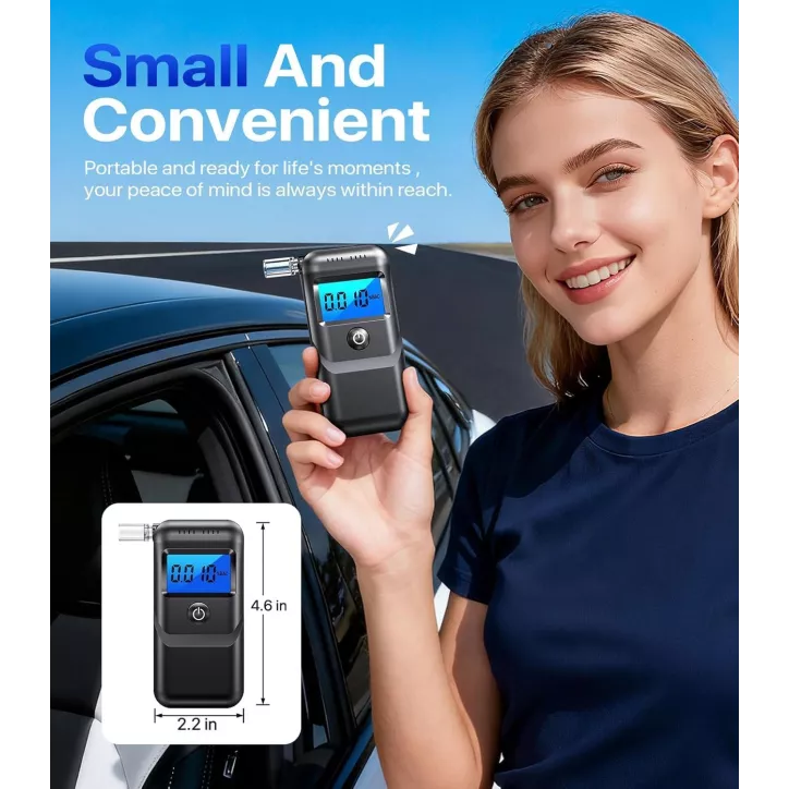 Portable Digital Breathalyzer Tester with LCD Display & 10 Mouthpieces for Home & Party Use