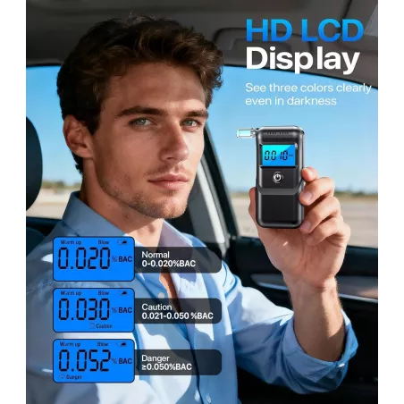 Alcoomètre Numérique Portable avec Écran LCD, 10 Embouts, Testeur d'Alcool pour Usage Domestique et Fêtes