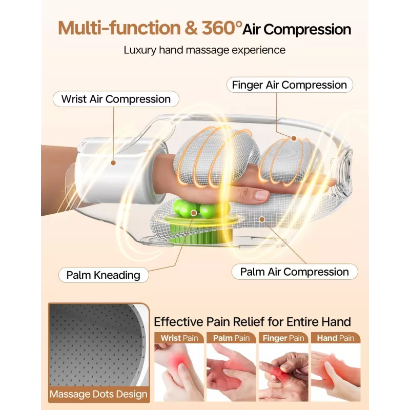 Hand Massager with Heat & Compression – 9 Modes for Arthritis Relief
