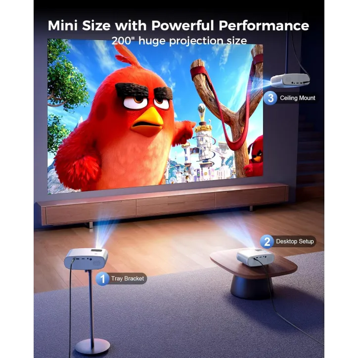 Mini Projecteur ELEPHAS Portable 7000L 1080P HD, Écran 200, Compatible iPhone/Android/TV Stick/HDMI/USB/SD