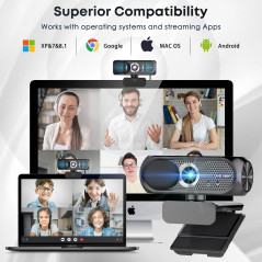 Webcam 1080P HD USB avec Micro, Anti-Bruit & Protection Privacy