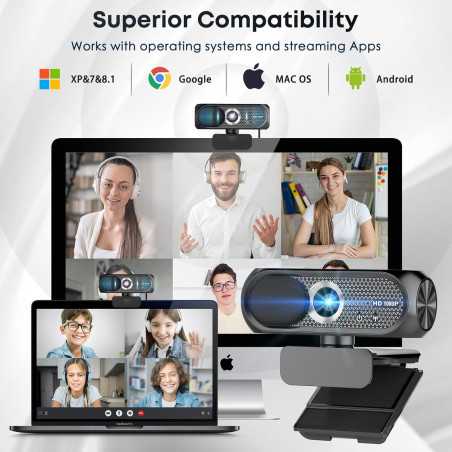 Webcam 1080P HD USB avec Micro, Anti-Bruit & Protection Privacy