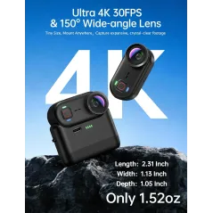 Caméra d'Action 4K Mini 64GB Waterproof WiFi Magnétique Portable pour Sports et Vlogging Noir