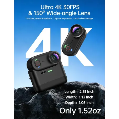 Caméra d'Action 4K Mini 64GB Waterproof WiFi Magnétique Portable pour Sports et Vlogging Noir