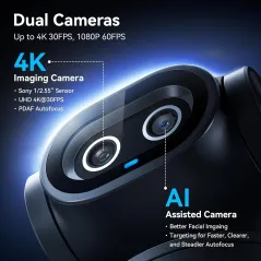 EMEET PIXY 4K Dual-Camera AI PTZ Webcam with Tripod, Sony Sensor, AI Tracking, PDAF, 3 Mics, Streaming Ready