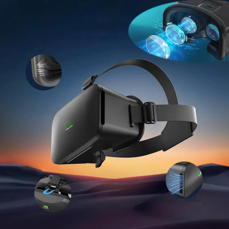 3D VR Headset Glasses Adjustable Anti-Blue Light for iPhone & Android