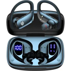 bmani Wireless Earbuds with 80H Playtime, LED Case & Mic – Black