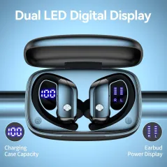 bmani Wireless Earbuds with 80H Playtime, LED Case & Mic – Black