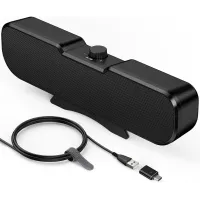 Cirqon Black Desktop Computer Speakers with Volume Knob, Sturdy Clamp, Compact Design, USB/USB-C Powered