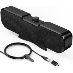 Cirqon Black Desktop Computer Speakers with Volume Knob, Sturdy Clamp, Compact Design, USB/USB-C Powered