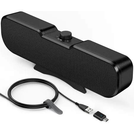 Haut-parleurs Cirqon pour PC, volume facile, pince robuste, design compact, alimentation USB/USB-C (Noir)