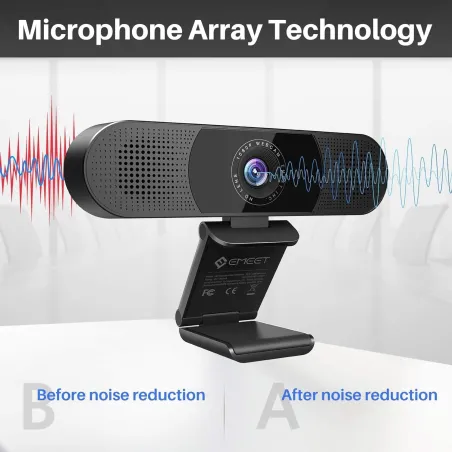 EMEET C980 PRO Webcam 1080P 3-en-1, Microphone à Réduction de Bruit, Haut-Parleurs, Correction Luminosité