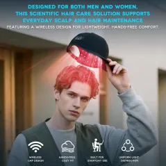 Laser Cap FDA Anti-Chute Cheveux Rechargeable Sans Fil - Thérapie Lumière Rouge pour Repousse Homme & Femme