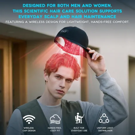 Laser Cap FDA Anti-Chute Cheveux Rechargeable Sans Fil - Thérapie Lumière Rouge pour Repousse Homme & Femme