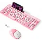 Retro 2.4GHz Wireless Keyboard & Mouse Set with Round Keycaps – Pink