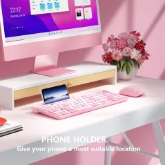 Retro Wireless Full-Size Keyboard & Mouse Set with Round Keycaps, 2.4GHz USB, Pink-Colorful