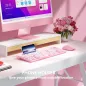 Retro Wireless Full-Size Keyboard & Mouse Set with Round Keycaps, 2.4GHz USB, Pink-Colorful