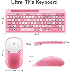 Retro 2.4GHz Wireless Keyboard & Mouse Set with Round Keycaps – Pink