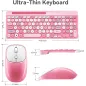 Retro Wireless Full-Size Keyboard & Mouse Set with Round Keycaps, 2.4GHz USB, Pink-Colorful