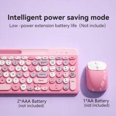 Retro 2.4GHz Wireless Keyboard & Mouse Set with Round Keycaps – Pink