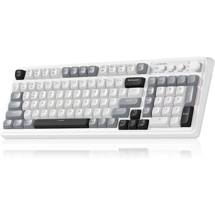 Clavier Sans Fil AULA 99 Tri-Mode Bluetooth 5.0/2.4GHz/USB-C RGB, Touche Numérique, Gris