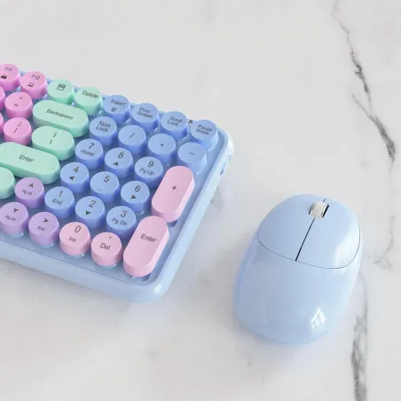 Clavier et Souris Sans Fil UBOTIE Arc-en-ciel, Clavier Rétro Flexible + Souris Optique 2.4GHz (Violet)