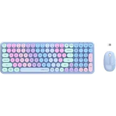 UBOTIE Wireless Keyboard & Mouse Combo – Rainbow Retro Typewriter Style