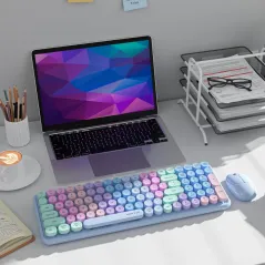 UBOTIE Wireless Keyboard & Mouse Combo – Rainbow Retro Typewriter Style