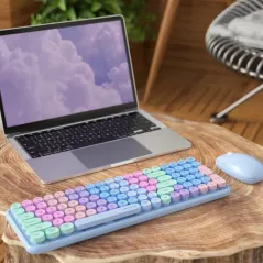 UBOTIE Wireless Keyboard & Mouse Combo – Rainbow Retro Typewriter Style
