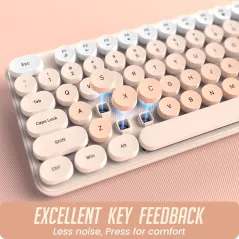 Wireless Keyboard & Mouse Combo, Silent Colorful Round Keycaps, 2.4G Milk Tea