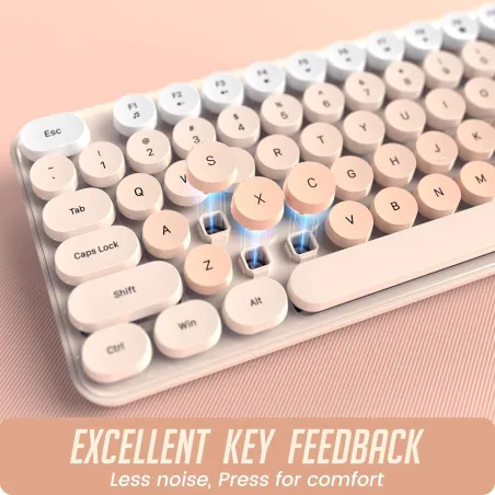 Wireless Keyboard & Mouse Combo, Silent Colorful Round Keycaps, 2.4G Milk Tea