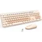 Wireless Silent Keyboard and Mouse Combo, Full-Sized Colorful Round Keycaps, 2.4G Cute Mouse (Milk Tea)