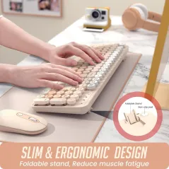 Wireless Keyboard & Mouse Combo, Silent Colorful Round Keycaps, 2.4G Milk Tea
