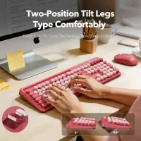 Trueque CK13 Wireless Keyboard & Mouse Combo, Retro Round Keycaps, Phone Holder, 3-Level DPI, Rose