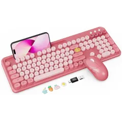 Wireless Keyboard & Mouse Combo | Retro Typewriter Style, Phone Holder