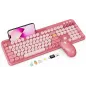 Trueque CK13 Wireless Keyboard & Mouse Combo, Retro Round Keycaps, Phone Holder, 3-Level DPI, Rose