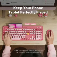 Wireless Keyboard & Mouse Combo | Retro Typewriter Style, Phone Holder
