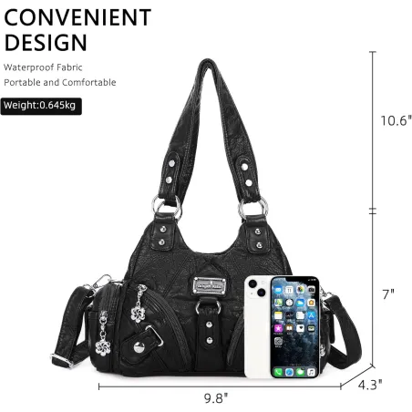Sac à main Angel Kiss pour femme, petit sac à épaule en cuir Vagen avec multiples poches et fermeture éclair