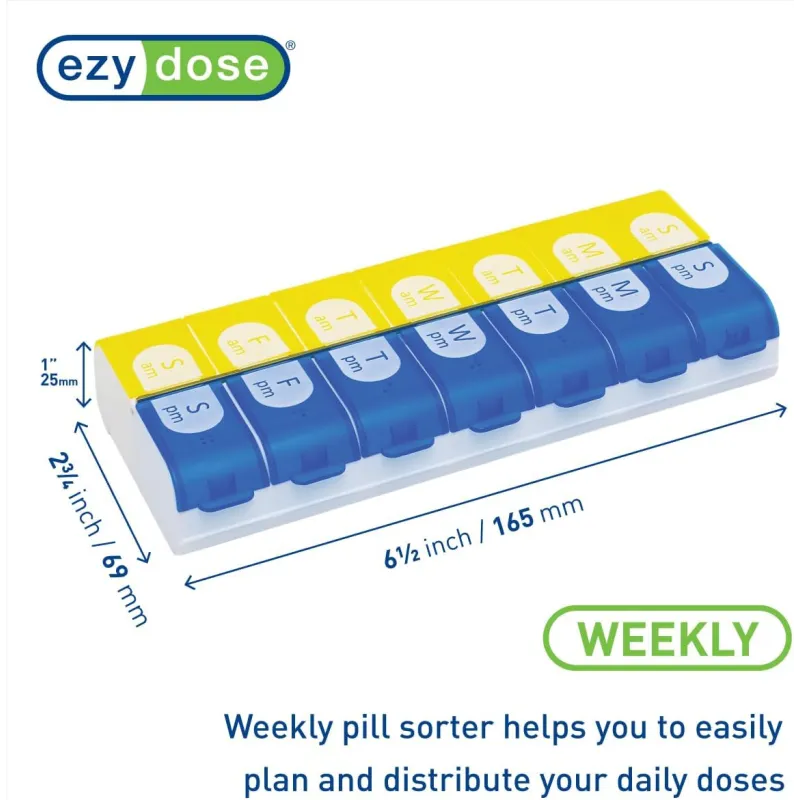Ezy Dose® Easy Fill Weekly AM/PM Pill Organizer for Easy Medication Management