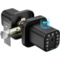 Richelock Poignée de porte biométrique avec clavier, entrée sans clé, étanche, verouillage auto, noir mat