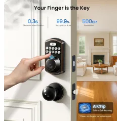 Veise Keyless Fingerprint Door Lock with Handle - Waterproof & Auto-Lock