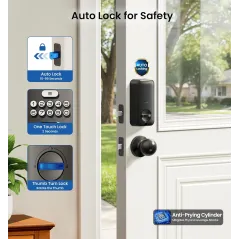 Veise Keyless Fingerprint Door Lock with Handle - Waterproof & Auto-Lock
