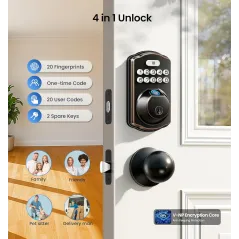 Veise Keyless Fingerprint Door Lock with Handle - Waterproof & Auto-Lock