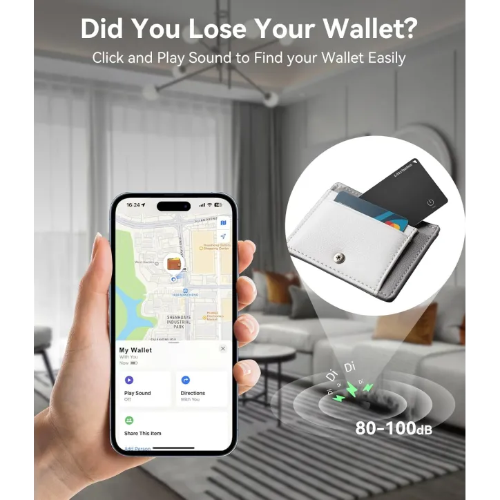 Ultrbeka Ultra-Thin Rechargeable Wallet Tracker Card, IP68 Waterproof, Bluetooth, Apple Find My Compatible