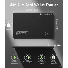 Ultrbeka Ultra-Thin Rechargeable Wallet Tracker Card, IP68 Waterproof, Bluetooth, Apple Find My Compatible