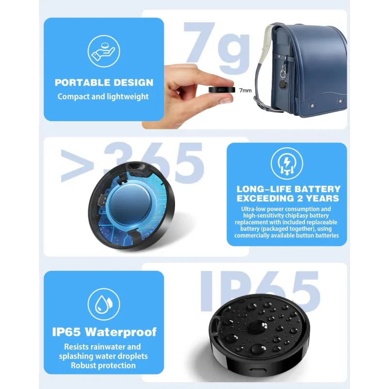 Air Tags Android 4 Pack - Suivi Étanche IP65, 2 Ans Batterie
